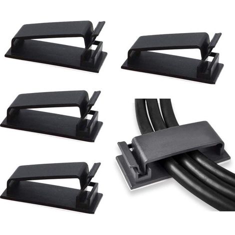 Clips para cables, 50 piezas, Autoadhesivos, Sujetacables, Gestión de cables, Organizador de cables, canaletas, vallas y aleros (1/5)