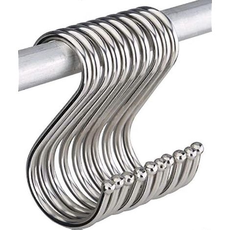 Lot de 10 crochets en S, grands crochets en forme de S de 12 cm en acier inoxydable robuste pour suspendre ustensiles et casseroles dans la cuisine, la salle de bain, la chambre, le salon et bien plus (1/4)