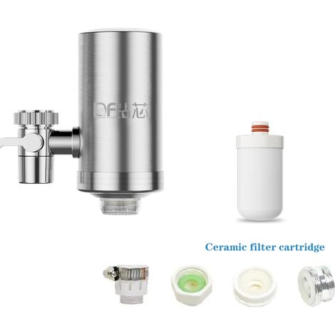 (Ensemble en céramique) Filtre à eau lavable et détachable en céramique pour robinet de cuisine, purificateur d'eau en acier inoxydable (1/5)