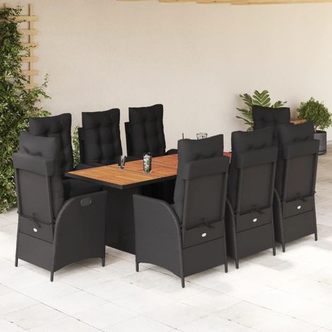 Ensemble repas de jardin 9 pièces, 8 fauteuils inclinables en résine tressée noir, 111kg - PANGIVO (1/5)