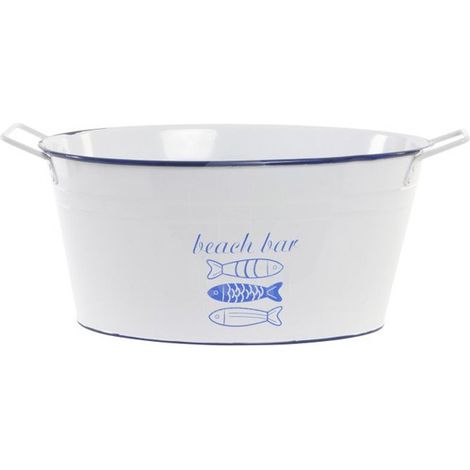 SEAU MÉTAL BOUTEILLE POISSONS BLANCS