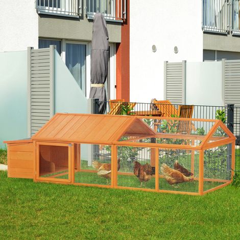 Pollaio con nido, porta e tetto apribile per 4-8 galline, 240 x 112,5 x 76 cm, arancione (1/5)