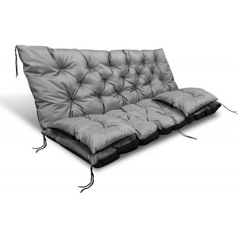 Cojín de jardín de 100x60x50 cm + 2 cojines para columpio, impermeable, gris.