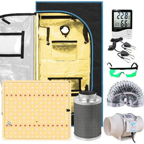 Kit de culture hydroponique d'intérieur, lumière de croissance LED, filtre à charbon, kit complet (1/2)