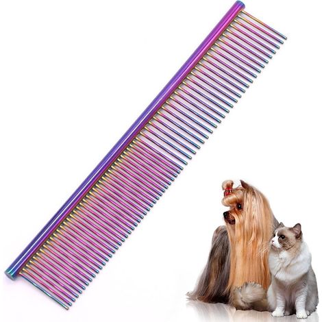 Paire de peignes en acier inoxydable pour animaux de compagnie, confortables et ludiques. Peignes de toilettage et de démêlage pour chiens et chats à poils courts et longs. Outil idéal pour démêler le (1/5)