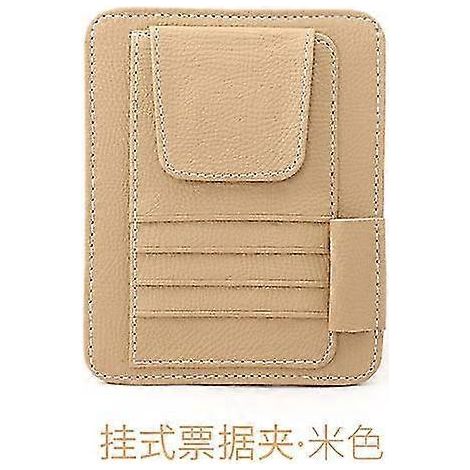 Étui à lunettes de voiture multifonctionnel en cuir, sac de rangement pour voiture, housse de pare-soleil, porte-cartes, porte-permis de conduire, porte-cartes de facturation - Pare-soleil - Beige (1/5)