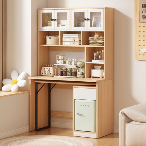 bureau ordinateur rangement 180 cm MDF blanc naturel OKMYHOME (1/5)
