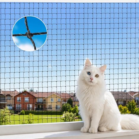 Filet Chat Balcon, Filet Chat Balcon Sans Percage, Filet de Protection Chat Renforcé avec Fil d’Acier, Résistant aux Déchirures, UV et Intempéries, pour Balcons Terrasses Fenêtres (Noir, 3x4m) (1/5)