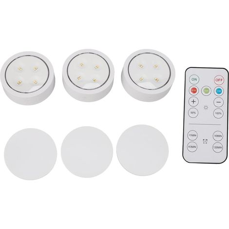 3 Pièces Lumière LED Télécommandée Sous Meuble, Blanc/Chaud/Naturel,8,6 cm Diamètre, Alimenté par Piles, avec Télécommande (1/5)