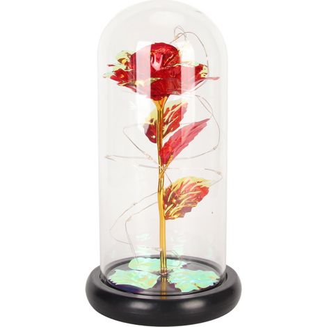 Dekorative, romantische LED-Kunstblume in Glaskuppel für Schlafzimmer und Wohnzimmer (Rot) (1/5)