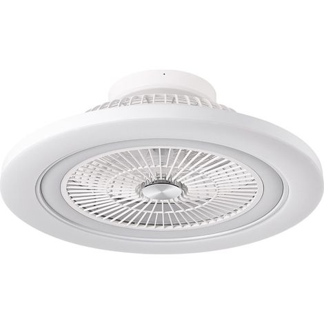 Ventilateur DC 72 W, élégant en blanc, 5 pales et dimensions 22 x 58 x 58 cm. Dispose de 6 vitesses, 3 couleurs, télécommande, mémoire, minuterie et réglage de l'intensité. 6120 lm. (1/2)