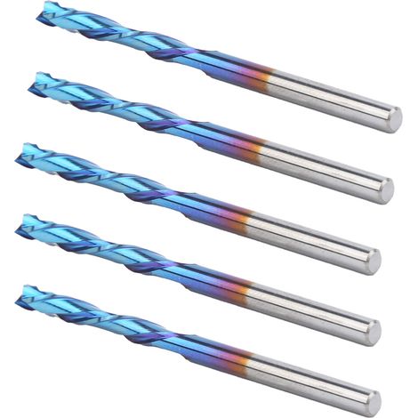 5-teiliger Fräser, 2 Schneiden, Wolframstahl, Nano-blaue Beschichtung, CNC-Schneidwerkzeug, 3,175 x 22 x 55 mm (1/5)