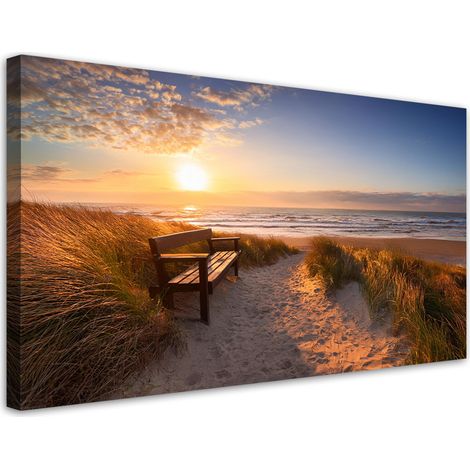 Tableau déco Plage Mer Dunes Coucher de soleil 80x40 (1/5)