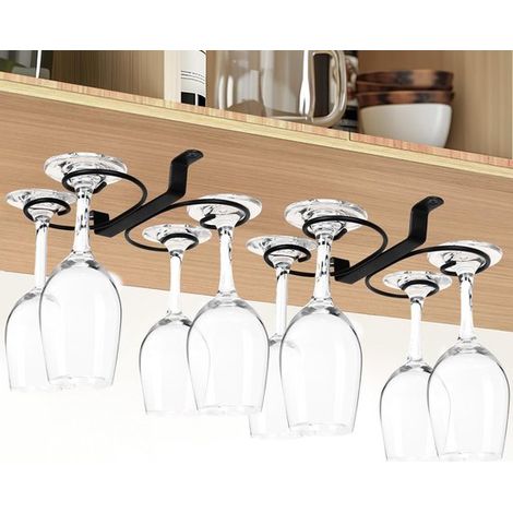 Botellero de 2 piezas para armarios de cocina，botellero de cristal，botellero de hierro forjado，para vinoteca o bar doméstico，negro (1/5)