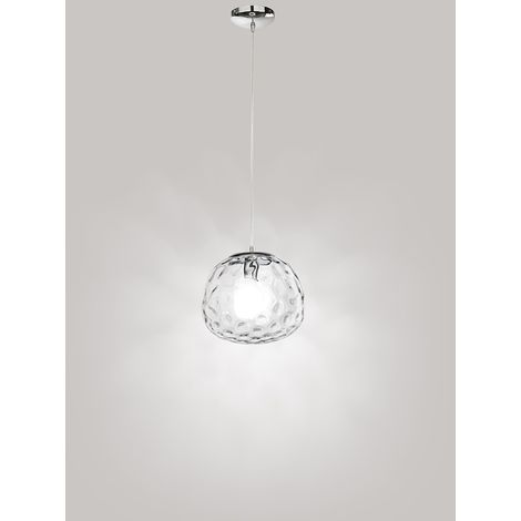 Suspension En Chrome Poli Et Verre Transparent, Design Elégant 1Xe27 60W, Idéale Pour Un Eclairage Intérieur Moderne De Qualité Par Perenz