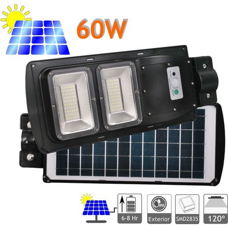 Jandei - Farola LED 60W Solar con Sensor 950 Lúmenes Exterior 120 LED 6500K Blanco Frío Ion-Litio mando distancia Farola LED solar