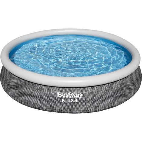 Bestway – Piscine gonflable ronde 366x76 cm – Construction durable en Duraplus™ – Capacité 5377 L – Design élégant en rotin gris (1/7)