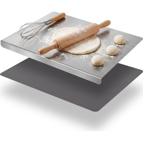 Planche à Découper Inox 304, Tapis Silicone Antidérapant Planche à Découper en Acier Inoxydable 304 avec Tapis Silicone Antidérapant : Hygiénique, Silencieuse et Polyvalente (1/5)