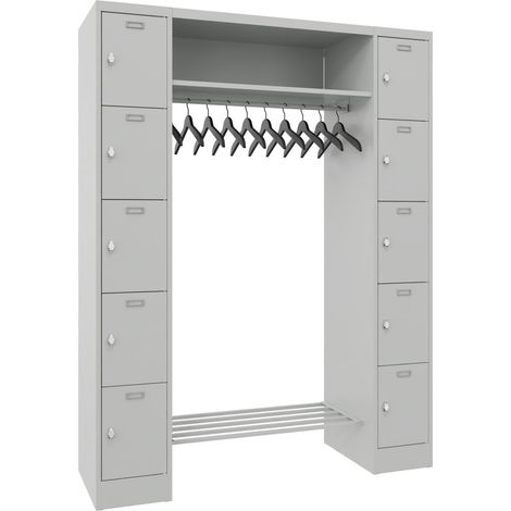 STIER Garderobe, 2 Säulen mit 5 Fächern, 300 mm AB, Hutablage 900 mm, Drehr., RAL 7035 (1/2)