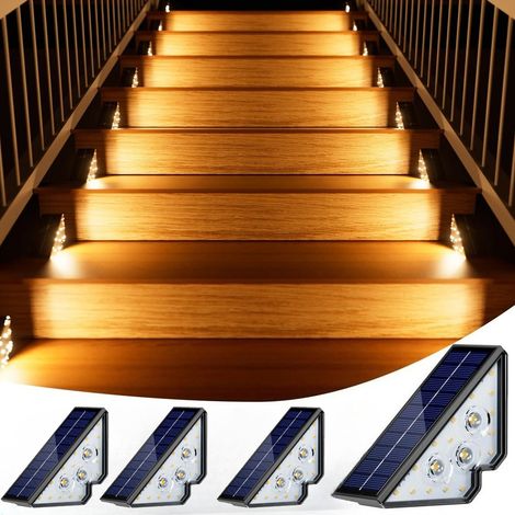 Éclairage solaire pour marches d'escalier, éclairage LED étanche pour terrasse, porche, allée (blanc chaud, 4 pièces) (1/5)