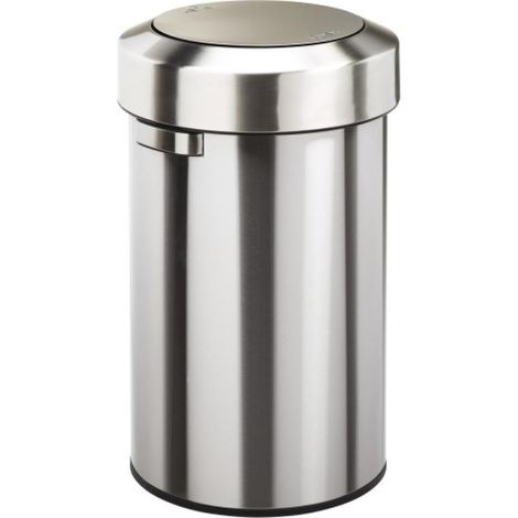 Poubelle inox ronde à couvercle basculant 60l SALSA, poignées de préhension embase plastique pour sacs de 100l - ROSSIGNOL (1/2)