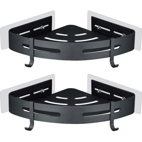 Étagère d'angle de douche sans perçage 2 pièces, aluminium noir mat, 22,5 × 22,5 cm (1/5)