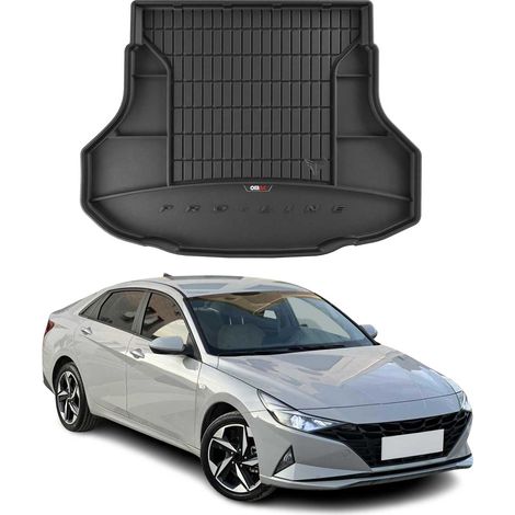 Tapis de Coffre 3D TPE Premium Compatible avec Hyundai Elantra VII 2020 à 2023, Bac de Protection de Coffre Intérieur antidérapant Revêtement de Coffre Bords Hauts pour Voiture Noir
