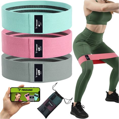 Set di fasce di resistenza, 3 livelli, tessuto, piano di allenamento QR