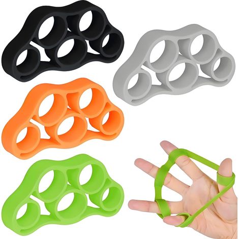 Lot de 4 anneaux d'entraînement en silicone pour les doigts — renforcement de la préhension et du poignet, étirement des doigts (1/5)