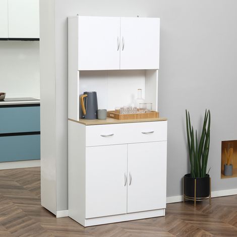 Armoire cuisine 180cm haut - 80x40x180cm - tiroir - étagères réglables - polyvalent - 2 portes - blanc