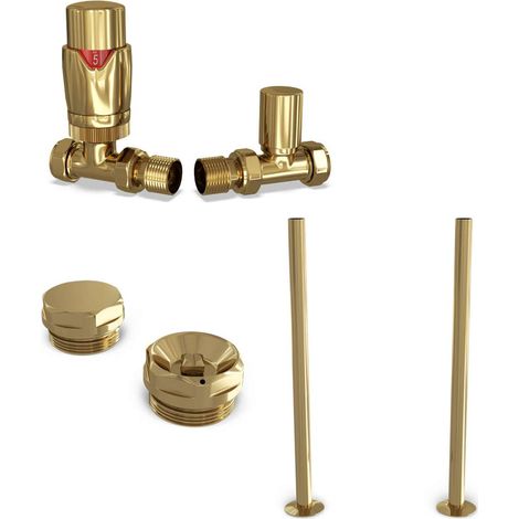 Stirling Bold - Polished Brass Thermostatic Radiator Valve & Installation Kit Straight 15mm (1/4)