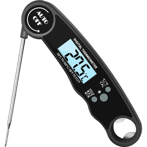 Termometro digitale, termometro per alimenti per barbecue e cottura, con retroilluminazione, adatto per casa, grigliate all'aperto e barbecue, nero (1/5)
