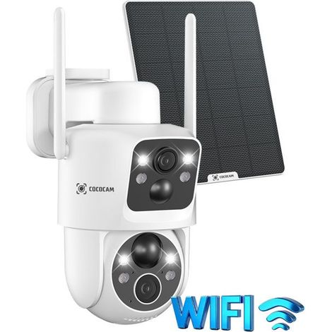 COCOCAM Caméra Surveillance 2K WiFi Extérieure sans Fil - 2 Objectif PIR - Batterie 10000mAh - Panneau Solaire 6W - Analyse IA (1/5)