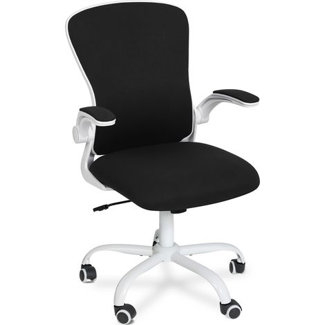 Puluomis Office Chair, Ergonomic Desk Chair, Swivel Computer Chair, with Lumbar Support, Flip up Armrests, 30° Rocking Function, Height Adjustable, Black