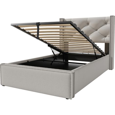 Hochklappbares Bett 90x200 cm, hellgrau, Metallrahmen MODENUIT (1/5)