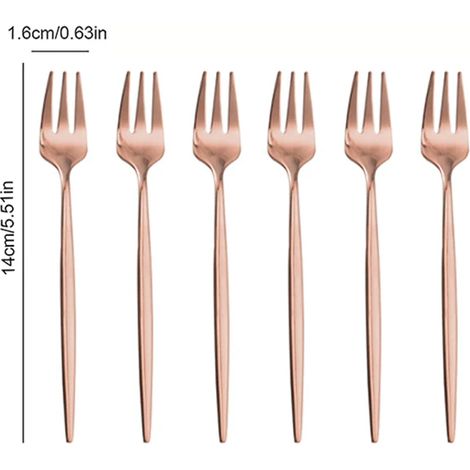 Ensemble de couverts (6 pièces, or rose) : fourchettes à fruits, fourchettes à salade et à dessert, mini-fourchettes (1/5)