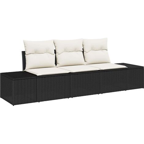 Garden Sofa Set with Storage 3 pcs Black and Cream Poly Rattan vidaXL