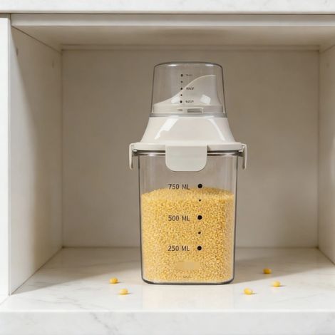 Bocal de cuisine transparent avec couvercle doseur Boîte hermétique pour céréales et en-cas 1 litre Boîte de rangement transparente pour garde-manger (1/4)
