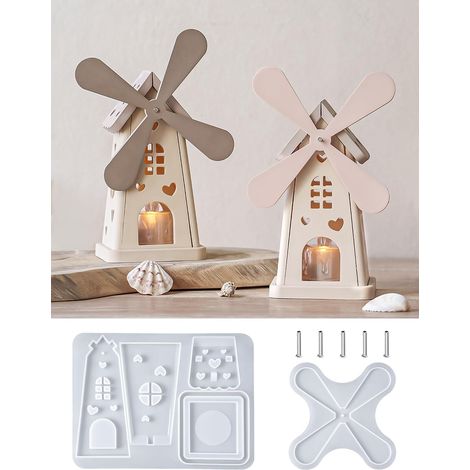Moule en silicone moulin à maison, bougeoir pour bougies chauffe‑plat, moulage béton plâtre DIY déco romantique (1/5)