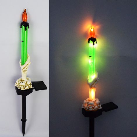 Lampe solaire jardin Halloween main fantôme bougie - Résin, LED verte, piquet (1/2)