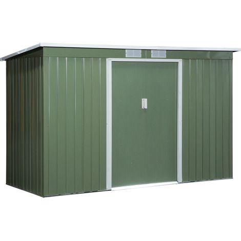 Gerätehaus, Gartenhaus, Geräteschuppen Mit Schiebetür, Lüftungsfenster, Pultdach, Outdoor, Stahl, Hellgrün, 280 X 130 X 172 Cm