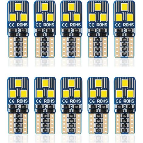 10 Ampoules W5W T10 LED Blanc 12V 6SMD 2835 - Éclairage Voiture/Moto (Position, Coffre, Plaque) (1/5)