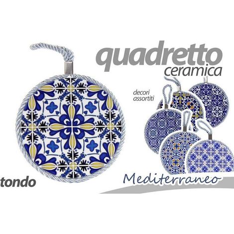 Trade Shop - QUADRETTO PIASTRELLA ORNAMENTALE IN CERAMICA TONDO 11CM DECORIASS 730672 - (1/3)