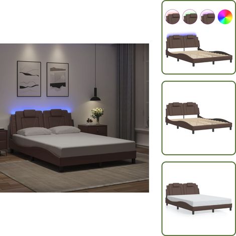The Living Store Cadre de lit avec LED sans matelas marron 120x200 cm - Cadre De Lit - Lit Avec Éclairage Led - Lit Design - Lit Moderne - Lit Brun