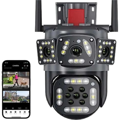 Caméra de sécurité à Domicile Caméra de Surveillance extérieure IP 6K 12mp, vidéosurveillance à 360 °, Protection de sécurité, Trois écrans, Suivi AI, caméra de Survie(Camera Add 64G) (1/5)