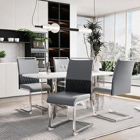 Chaise de salle à manger grise moderne en métal et simili cuir (1/5)