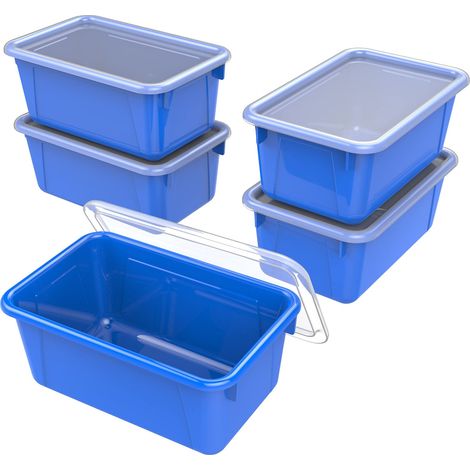 Lot de 5 petits bacs à cubby – Boîtes de rangement en plastique pour salle de classe avec couvercle anti-claquement, 31 x 19,8 x 13 cm, bleu (62408U05C) (1/5)