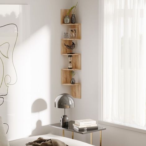 Cloison removable Shelf angle Wall-mounted of Storage Shape Zigzag 20L x 20l x 126H cm 5 Levels Wood oak Clear (1/5)