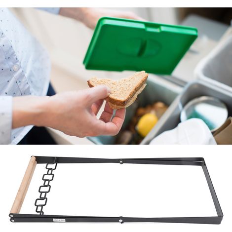 Müllbeutelhalter mit Holzgriff und schmiedeeisernem Sockel zur Mülltrennung im Innen- und Außenbereich (930 g) (1/5)