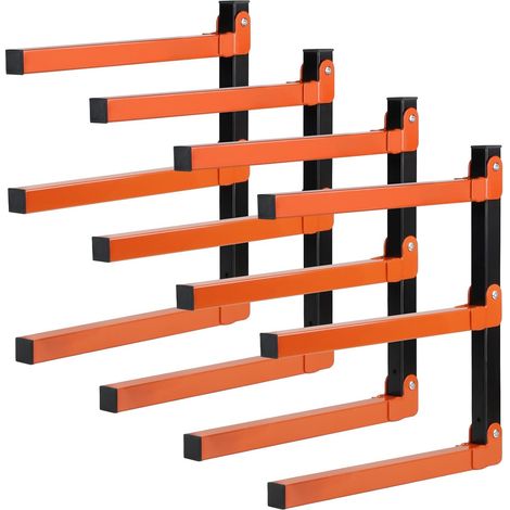 4 pcs - Étagère Murale - Support De Rangement - Capacité 150kg - Acier Robuste - Pour Outils Et Vélos - Garage Et Cave - Orange - 3 Niveaux
